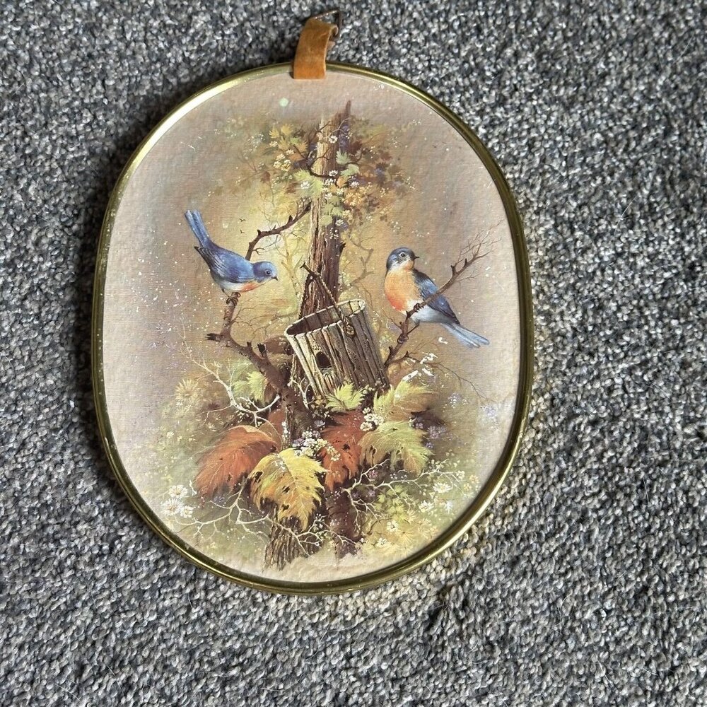 Vintage Ecstasy Giftware Canada Wall Plaque Birds Robins Redbreast Art Oval